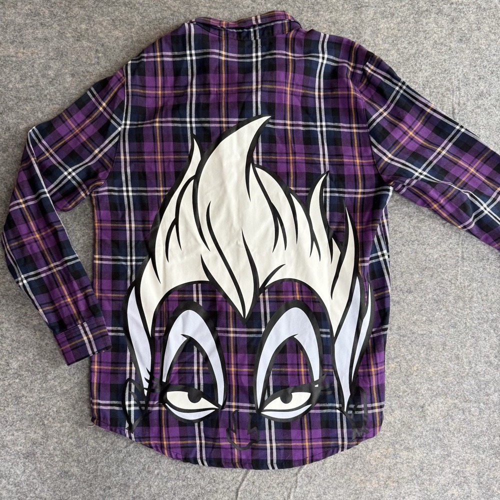 Disney Cakeworthy Ursula Flannel Size Med Plaid‎ Long Sleeve Button Shirt